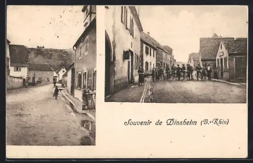 AK Dinsheim /B.-Rhin, Scènes de rue animées avec habitants et vélos