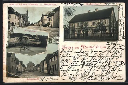 AK Markolsheim, Hotel zu den zwei Schlüsseln, Knabenschule, Rathausgasse