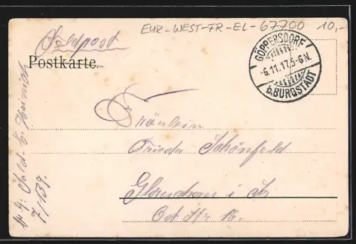 Lithographie Zabern, Kaiserl. Postamt, Bahnhofstrasse, Pfarrkirche