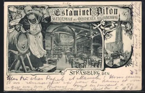 AK Strassburg, Restaurant Estaminet Piton, Münchener Augustinerbräu