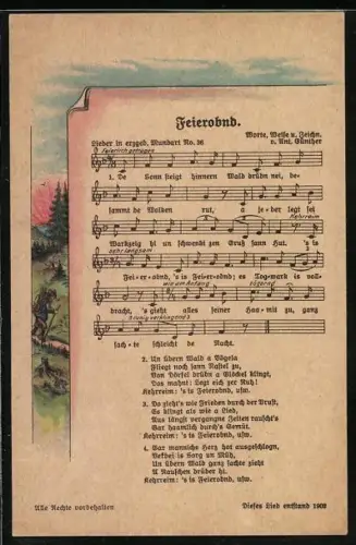 Lied-AK Anton Günther: Feierobnd, Wanderer auf dem Heimweg