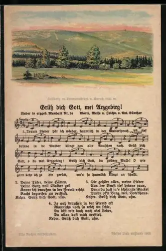 Lied-AK Anton Günther NR: 24, Grüss dich Gott, mei Arzgebirg!