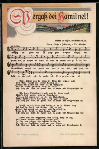 Lied-AK Anton Günther Nr. 47: Vergass dei Hamit net