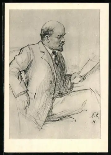 Künstler-AK Lenin lesend im Porträt