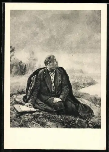 Künstler-AK Lenin am Ufer sitzend