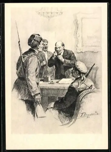 Künstler-AK Lenin am Telefon mit Soldaten