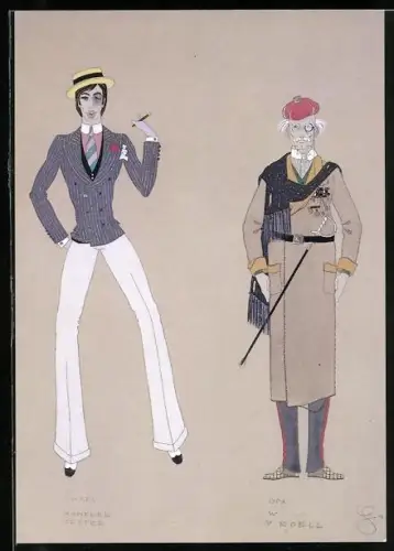 Künstler-AK Kostümentwurf von Helmut Holger, Klimbim 1973, Onkel und Opa