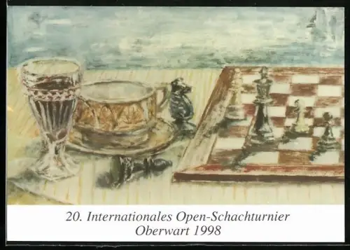 Künstler-AK Oberwart, 20. Internationales Open-Schachturnier 1998, Schachbrett während des Spiels