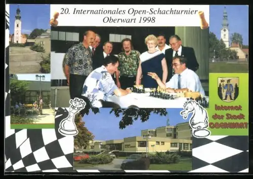 AK Oberwart, 20. Internationales Open-Schachturnier 1998, Zwei Männer beim Schachspiel, Wappen des Internats
