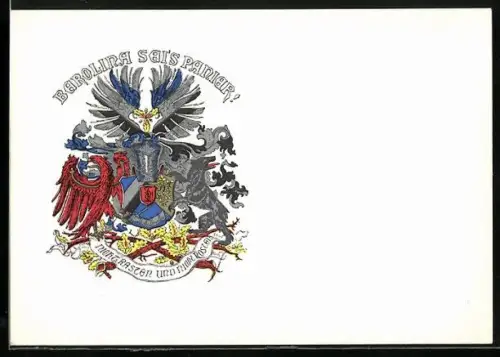 Künstler-AK Berlin, Studentenwappen Corps Berolina, Nicht rasten, nicht rosten