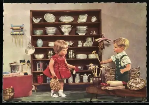AK Käthe Kruse-Puppe bei Einkäufen im Porzellan-Geschäft