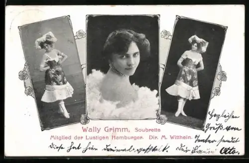 AK Soubrette Wally Grimm, Mitglied der Lustigen Hamburger, Portraits