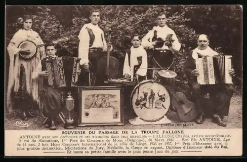 AK La Troupe Fallone, Portrait mit Instrumenten