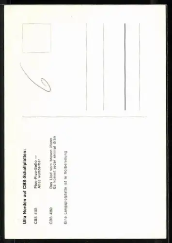 AK Musikerin Ulla Norden lächelnd in die Kamera blickend, Autograph