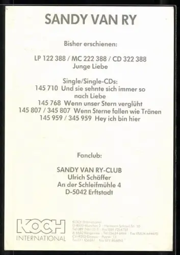 AK Musikerin Sandy van Ry mit auffälligen Ohrringen, Autograph