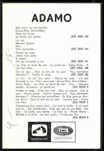 AK Musiker Adamo im Profil, Autograph