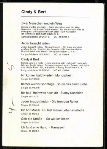 AK Musiker Cindy & Bert posieren gemeinsam, Autograph