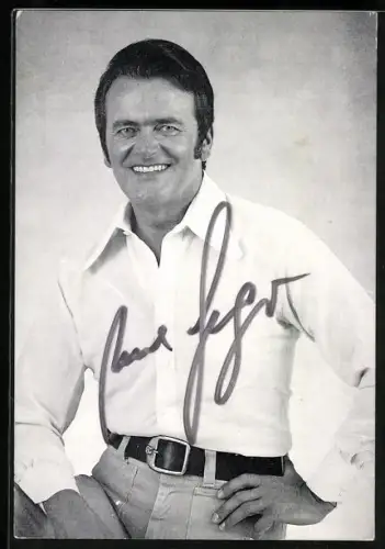 AK Musiker Max Greger in hellem Hemd, Autograph