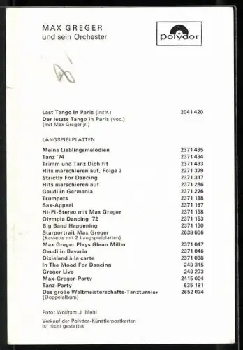 AK Musiker Max Greger in hellem Hemd, Autograph