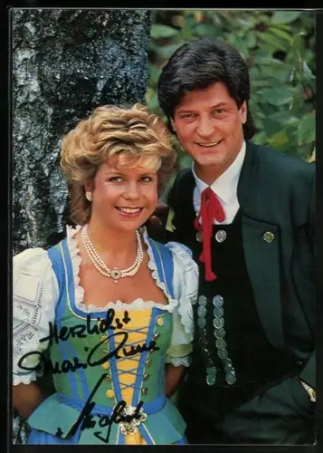 AK Musiker Marianne & Michael in Tracht, Autograph