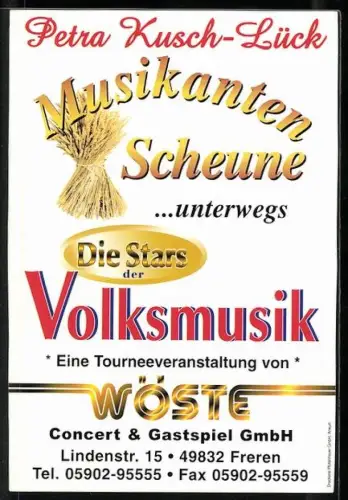 AK Musikerin Petra Kusch-Lück vor weissem Hintergrund, Autograph