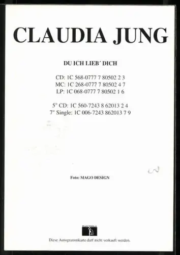 AK Musikerin Claudia Jung skeptisch schauend, Autograph