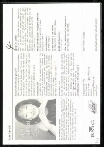 AK Musikerin Gaby Albrecht lächelnd im Porträt, Autograph