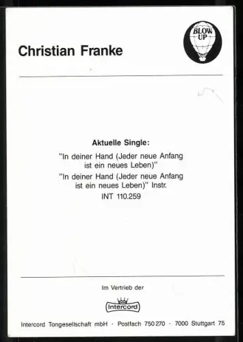 AK Musiker Christian Franke vor neutralem Hintergrund, Autograph