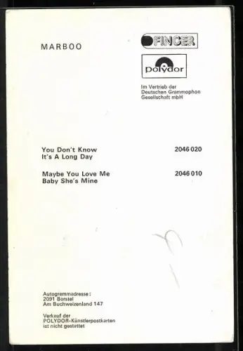 AK Musiker Marboo in grünem Hemd, Autograph