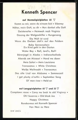 AK Musiker Kenneth Spencer in die Kamera lächelnd, Autograph