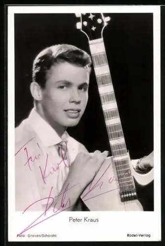 AK Musiker Peter Kraus mit Gitarre, Autograph