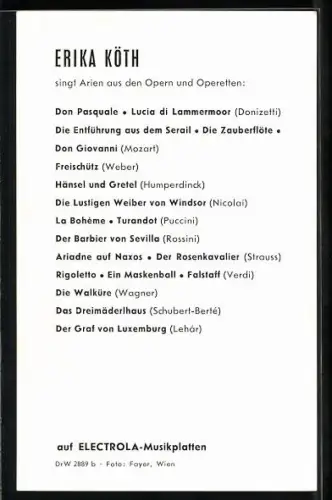 AK Musikerin Erika Köth im Halbprofil, Autograph