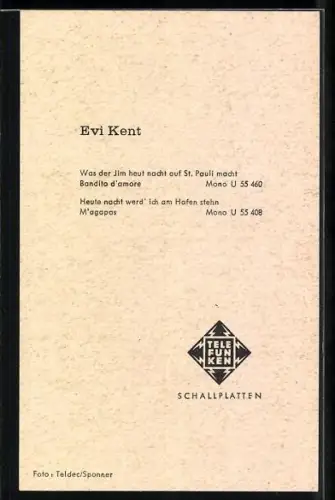 AK Musikerin Evi Kent im Porträt, Autograph