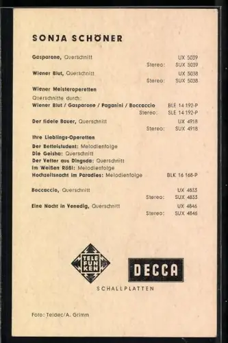 AK Musikerin Sonja Schöner mit Perlenkette, Autograph