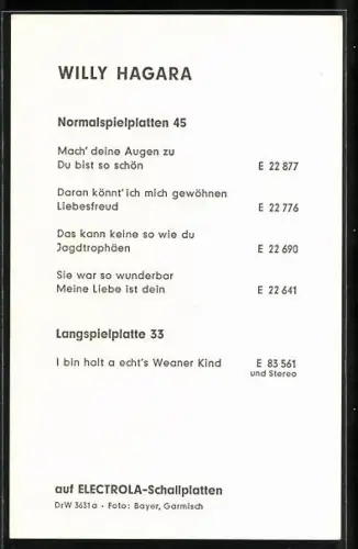 AK Musiker Willy Hagara im Anzug, Autograph