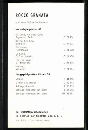 AK Musiker Rocco Granata mit Gitarre, Autograph