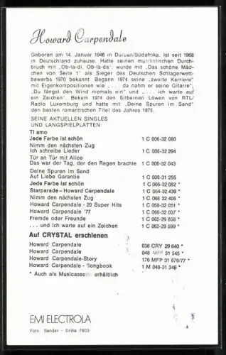 AK Musiker Howard Carpendale singt mit dem Mikrofon, Autograph