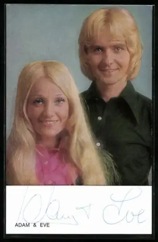 AK Musiker Adam & Eve lächeln fürs Foto, Autograph