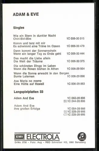 AK Musiker Adam & Eve lächeln fürs Foto, Autograph