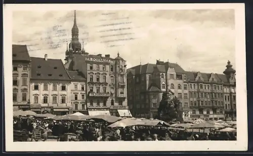 AK Brünn, Krautmarkt mit Geschäften