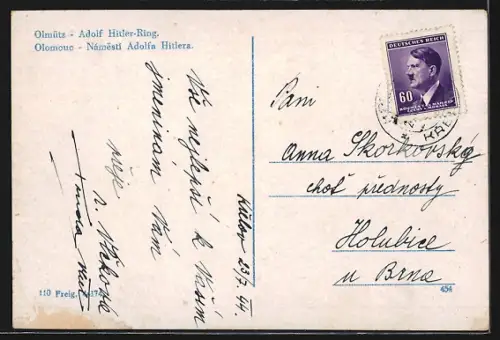 AK Olmütz, Strasse Ring mit Denkmal