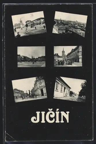 AK Jicín, Marktplatz, Denkmal, Strassenpartie