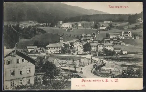 AK Spindelmühle /Riesengebirge, Panorama mit Strassenpartie