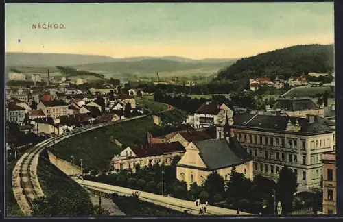 AK Náchod, Panorama mit Strassenpartie