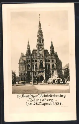 AK Reichenberg / Liberec, 19. Deutscher Philatelistentag 1938, Rathaus