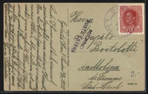 AK Sandau b. Leipa, Panorama mit Fabrik