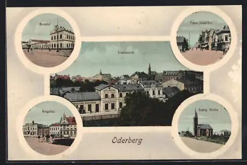 AK Oderberg, Evangelische Kirche, Bahnhof, Franz-Josef-Strasse