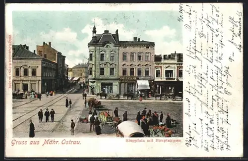 AK Mähr. Ostrau, Ringplatz mit Hautpstrasse