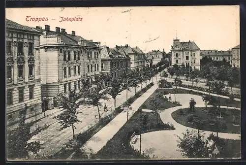 AK Troppau, Blick auf den Jahnplatz aus der Vogelschau