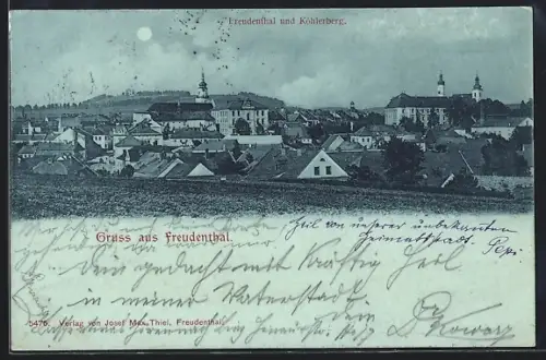 Mondschein-AK Freudenthal, Teilansicht mit Kühlerberg